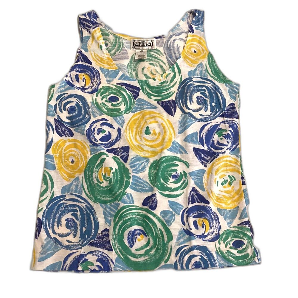Erika size Medium Colorful Vintage Floral Impressionist Novelty Pattern Tank Top